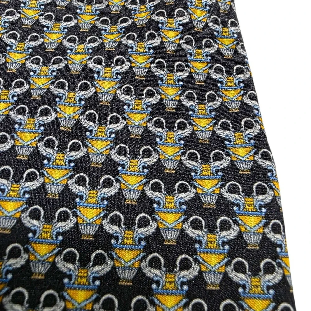 Raphael Mens Luxury Silk Tie Black Gold Pattern Handmade Roma Milano Necktie‎